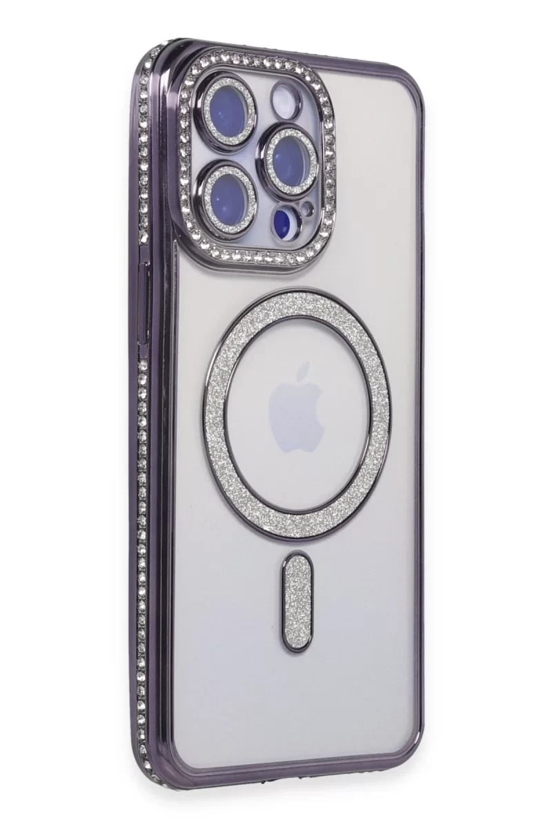 Apple iPhone 15 Pro Kılıf Joke Simli Magneticsafe Kılıf - Derin Mor