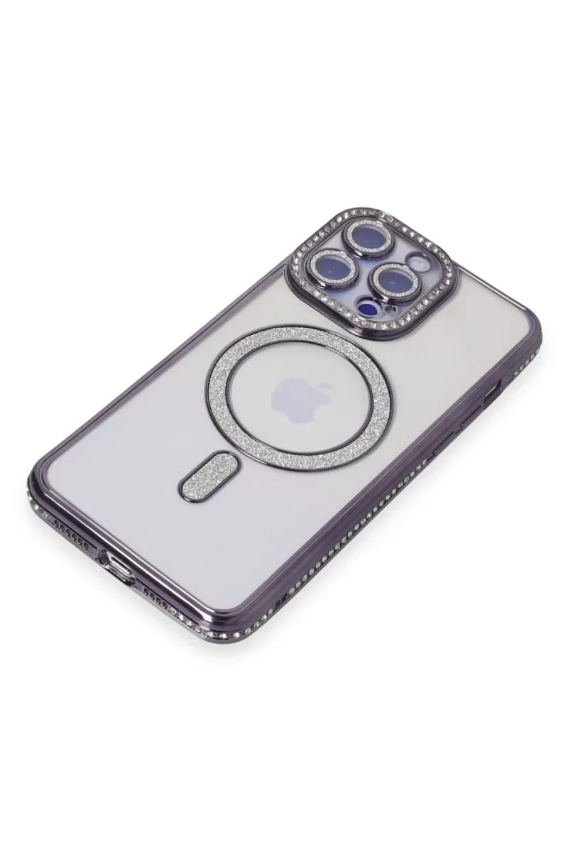Apple iPhone 15 Pro Kılıf Joke Simli Magneticsafe Kılıf - Derin Mor