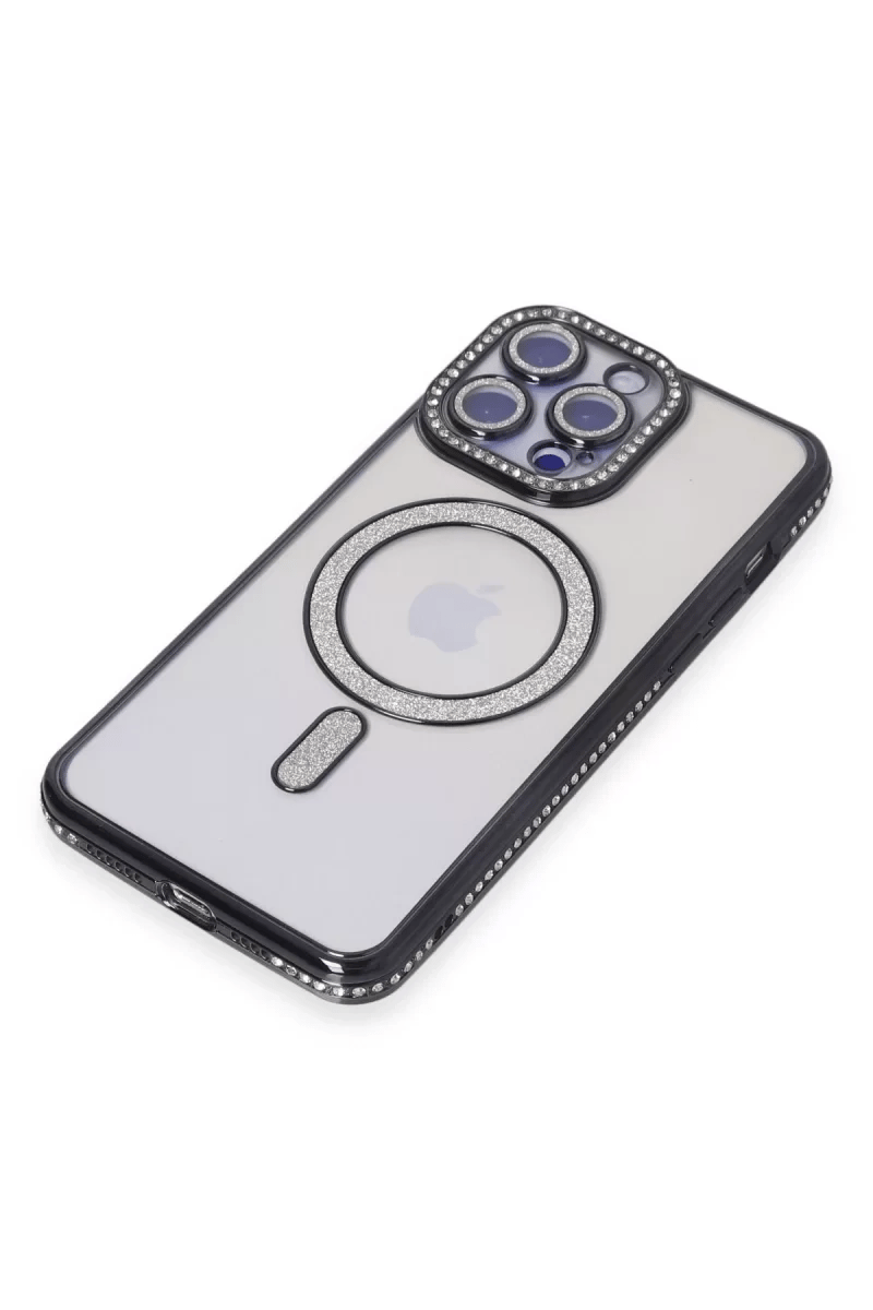 Apple iPhone 15 Pro Kılıf Joke Simli Magneticsafe Kılıf - Siyah