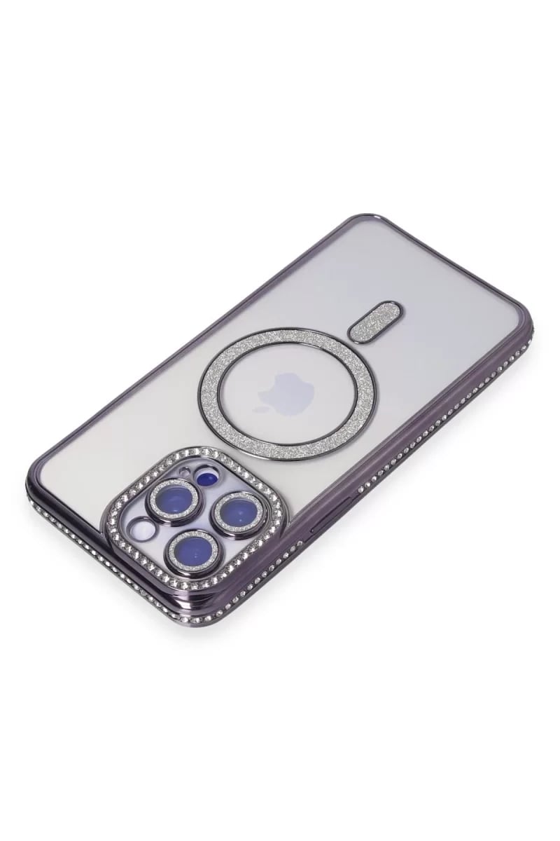 Apple iPhone 15 Pro Kılıf Joke Simli Magneticsafe Kılıf - Derin Mor