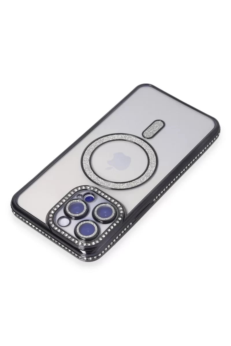 Apple iPhone 15 Pro Kılıf Joke Simli Magneticsafe Kılıf - Siyah