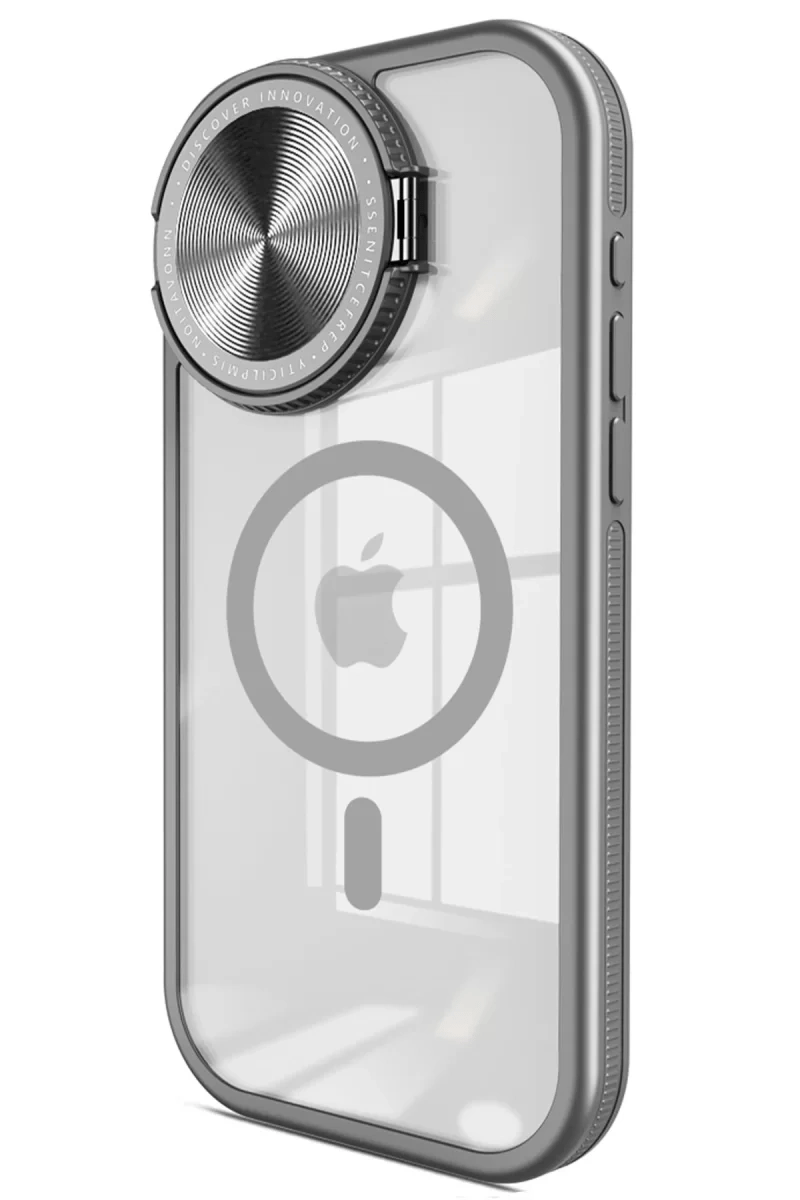 Apple iPhone 15 Pro Kılıf Teleskop Lens Magsafe Silikon Kapak - Titan Gri