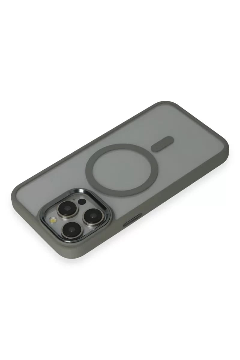 Apple iPhone 15 Pro Max Kılıf Room Magneticsafe Silikon - Gri