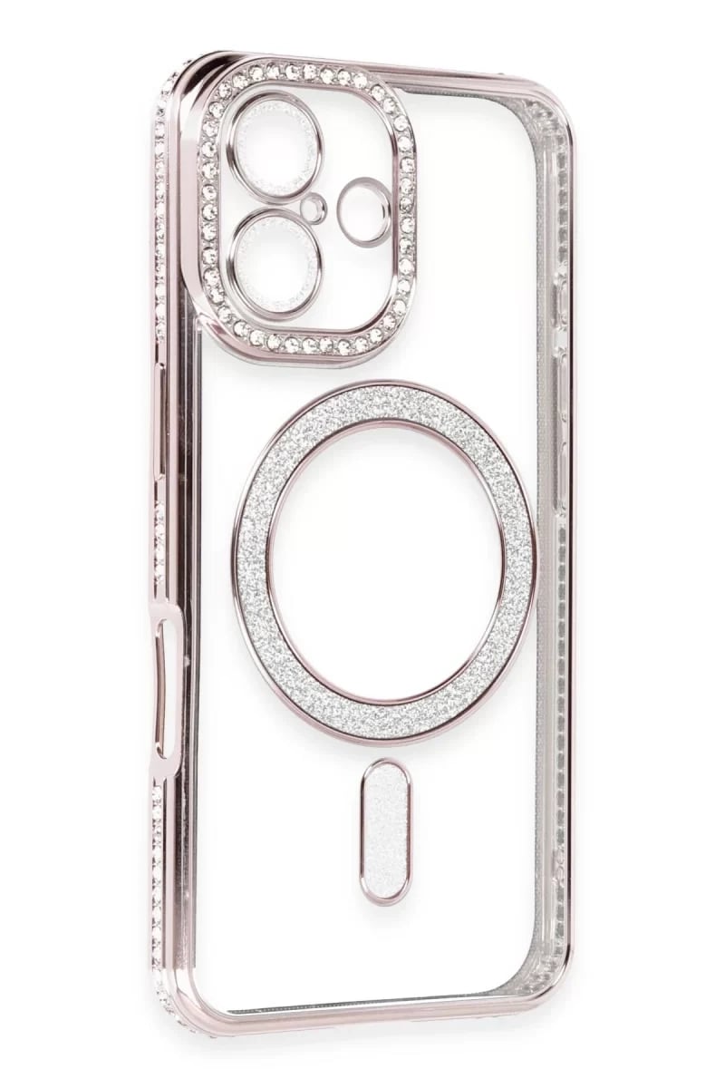 Apple iPhone 16 Kılıf Joke Simli Magneticsafe Kılıf - Pembe