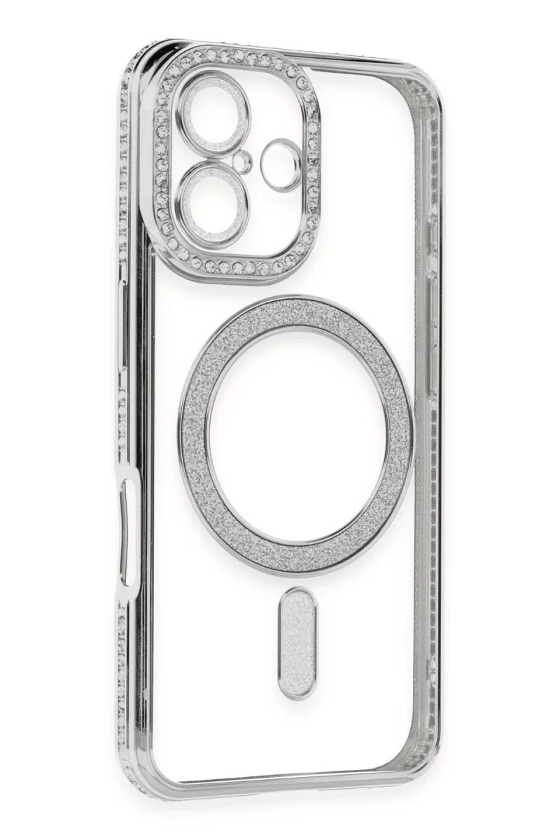 Apple iPhone 16 Kılıf Joke Simli Magneticsafe Kılıf - Gümüş
