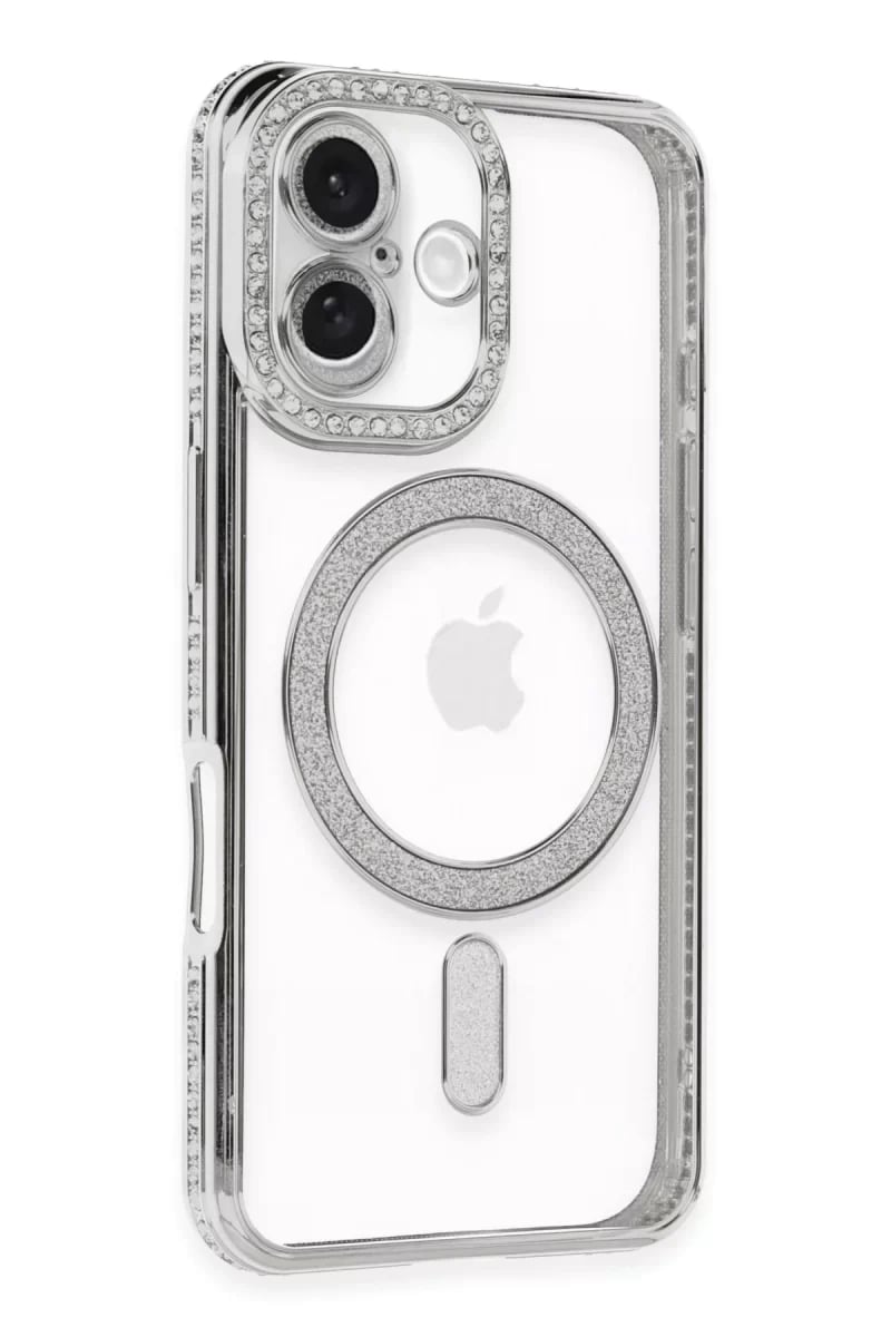 Apple iPhone 16 Kılıf Joke Simli Magneticsafe Kılıf - Gümüş