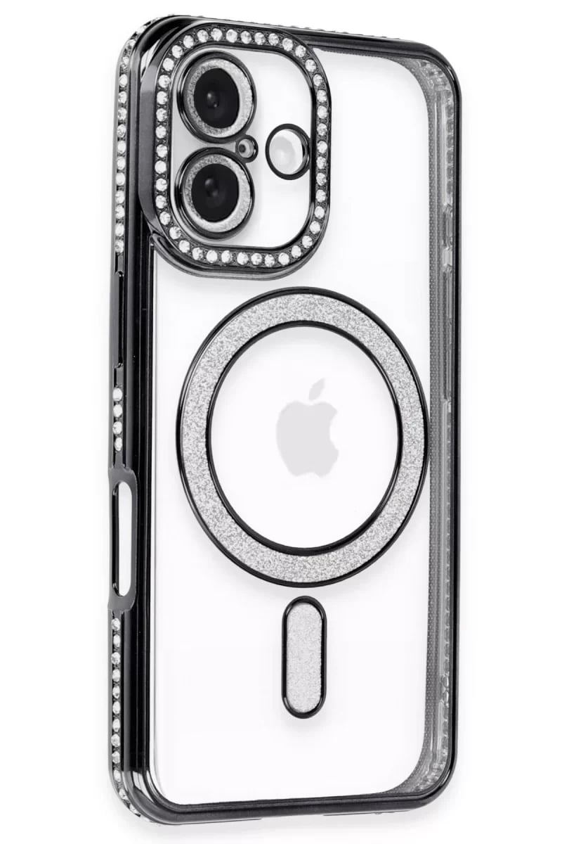 Apple iPhone 16 Plus Kılıf Joke Simli Magneticsafe Kılıf - Siyah
