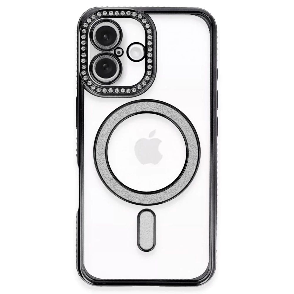 Apple iPhone 16 Plus Kılıf Joke Simli Magneticsafe Kılıf - Siyah