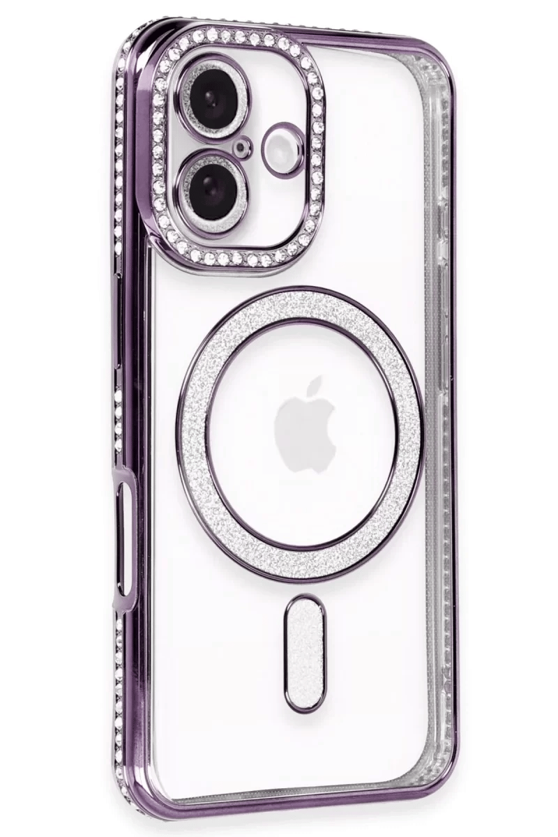 Apple iPhone 16 Plus Kılıf Joke Simli Magneticsafe Kılıf - Derin Mor