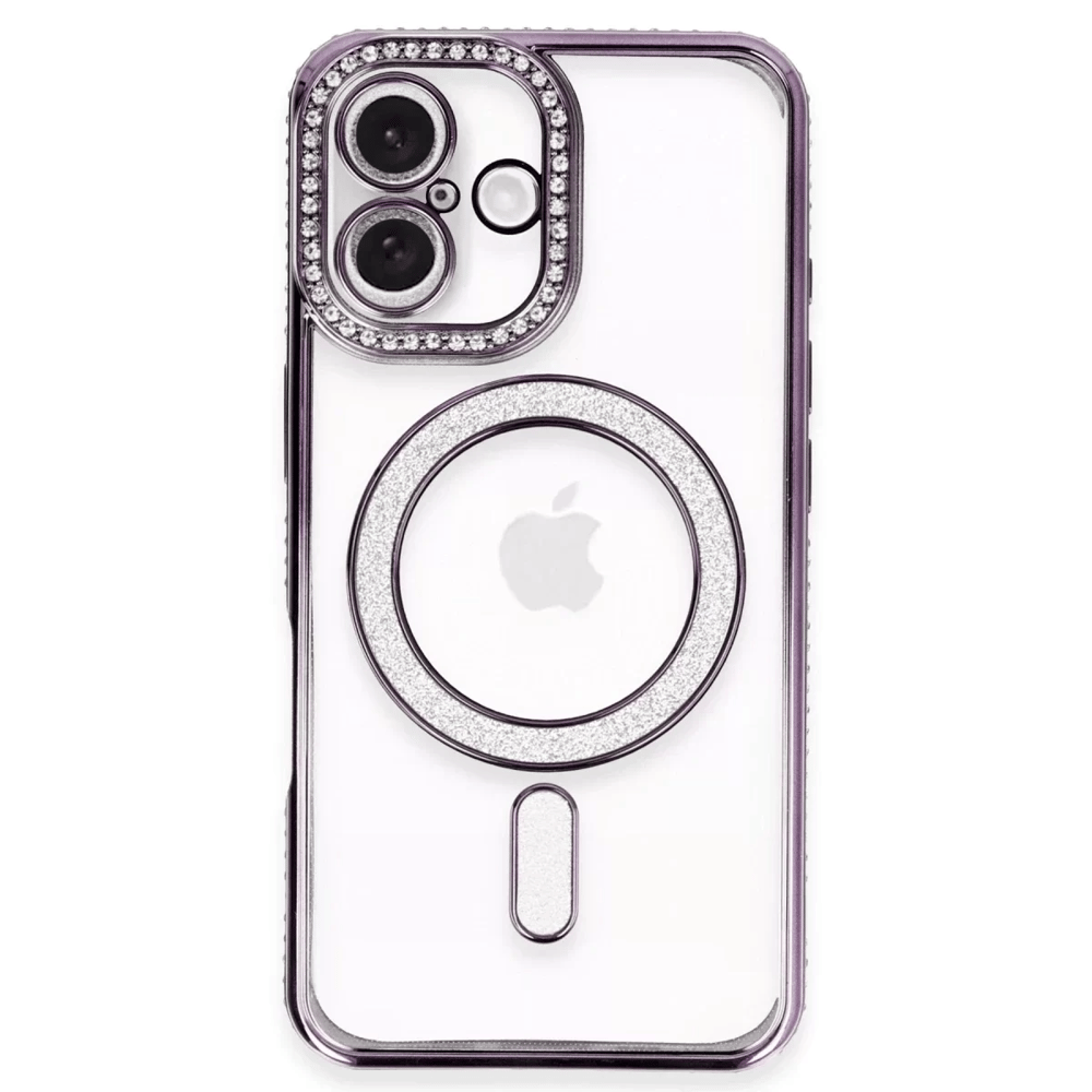 Apple iPhone 16 Plus Kılıf Joke Simli Magneticsafe Kılıf - Derin Mor