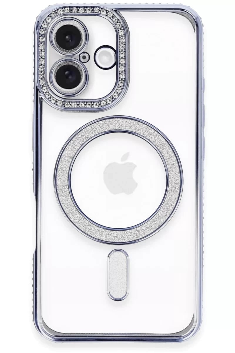 Apple iPhone 16 Plus Kılıf Joke Simli Magneticsafe Kılıf - Mavi