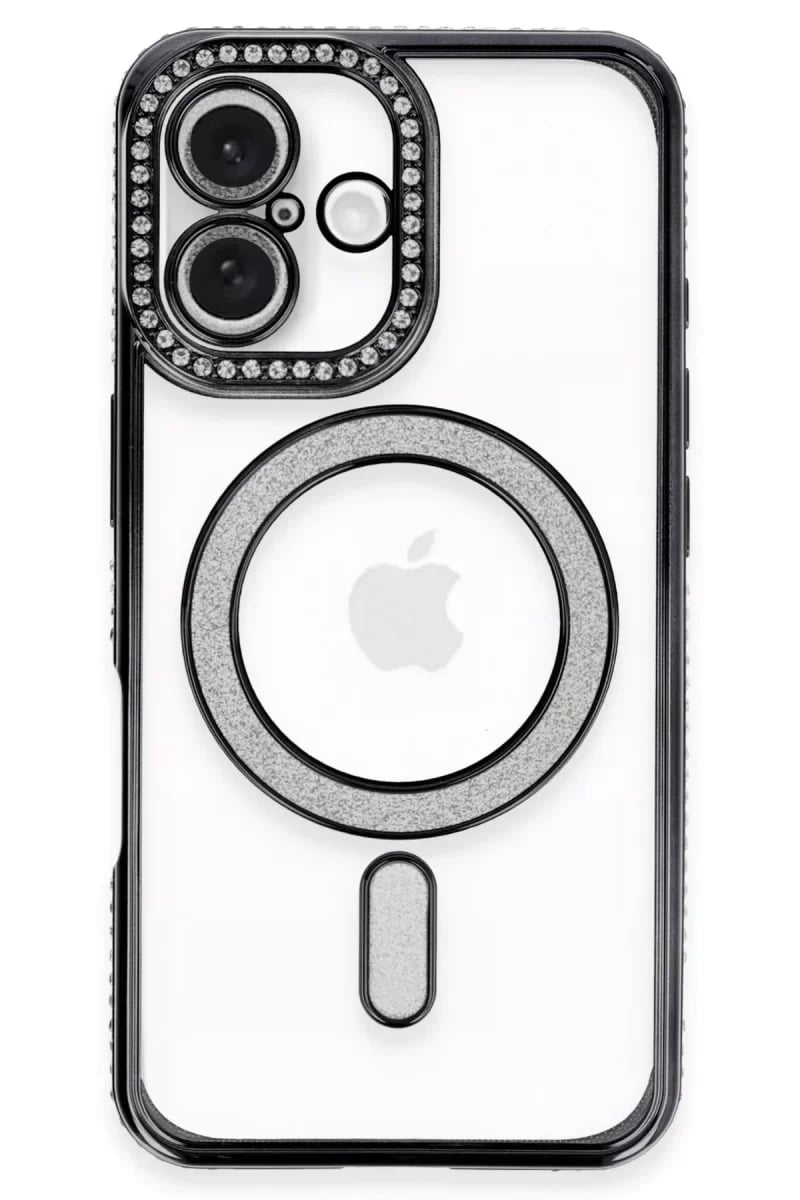 Apple iPhone 16 Plus Kılıf Joke Simli Magneticsafe Kılıf - Siyah