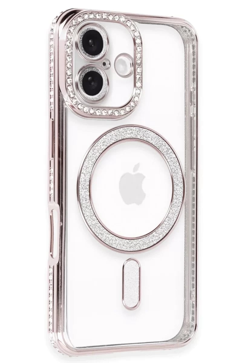 Apple iPhone 16 Plus Kılıf Joke Simli Magneticsafe Kılıf - Pembe