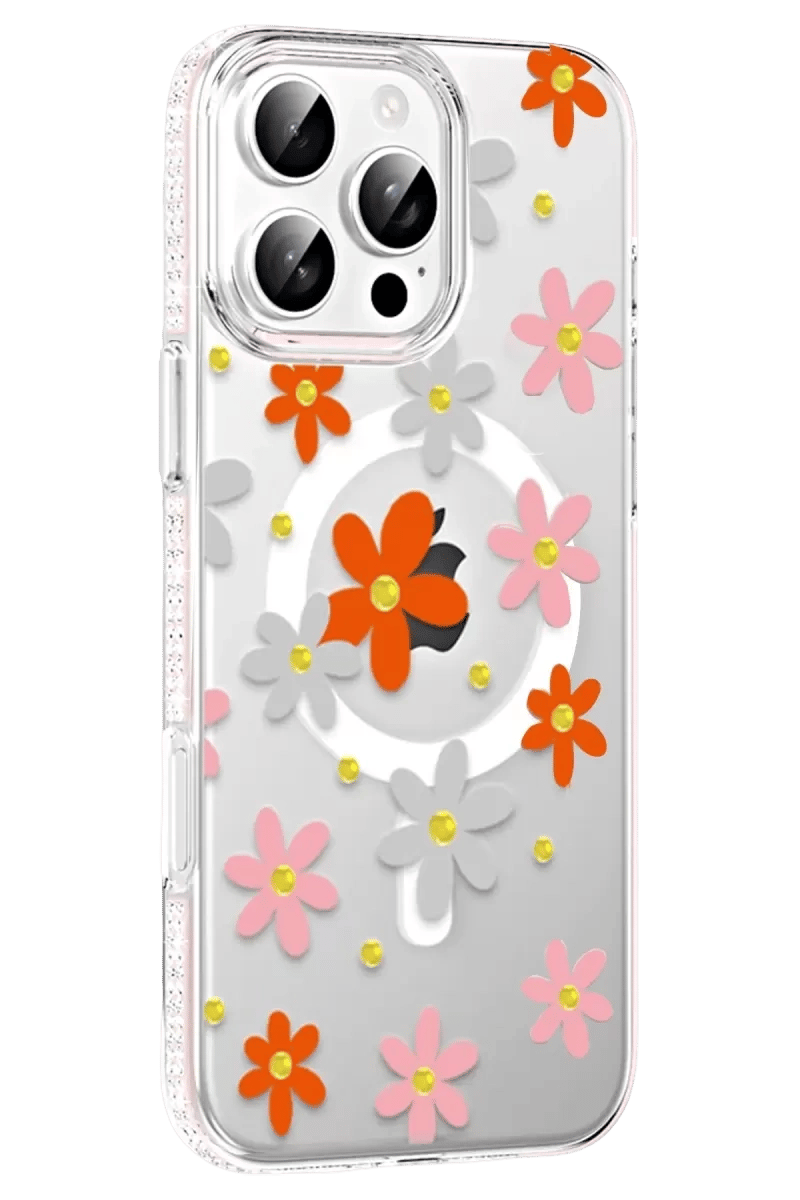 Apple iPhone 16 Pro Floral Magsafe Kapak - Turuncu