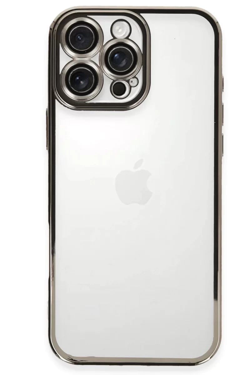 Apple iPhone 16 Pro Kılıf Lensli Silikon - Titanyum Gri