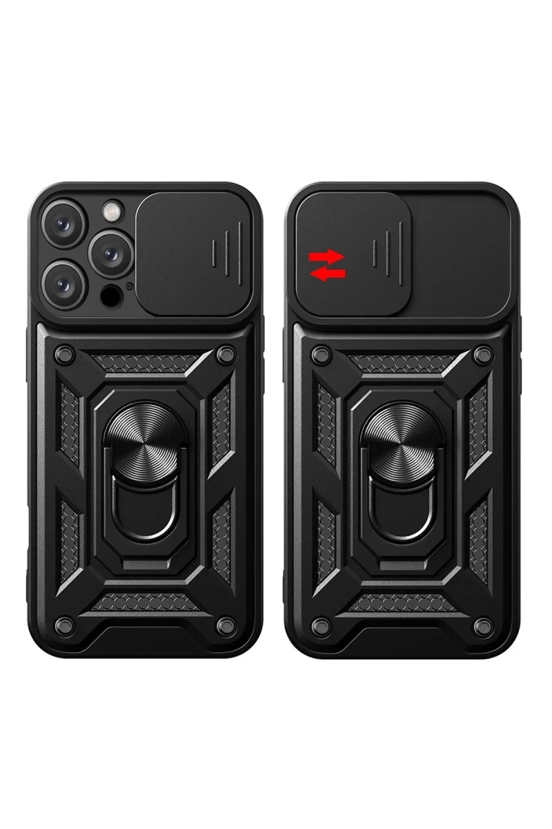 Apple iPhone 16 Pro Kılıf Pars Lens Yüzüklü Silikon - Siyah