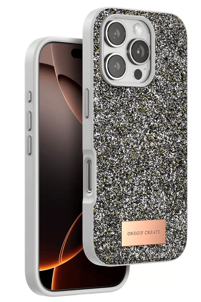 Apple iPhone 16 Pro Max Bright Simli Kapak - Gümüş