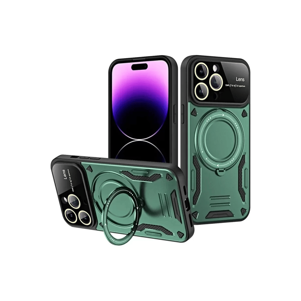 Apple iPhone 16 Pro Max Kılıf Joy Lens Standlı Kapak - Koyu Yeşil