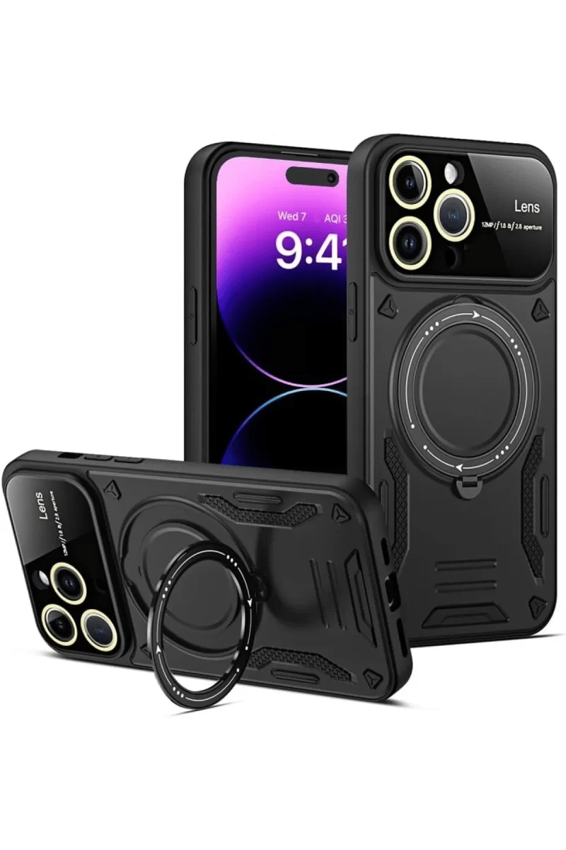 Apple iPhone 16 Pro Max Kılıf Joy Lens Standlı Kapak - Siyah