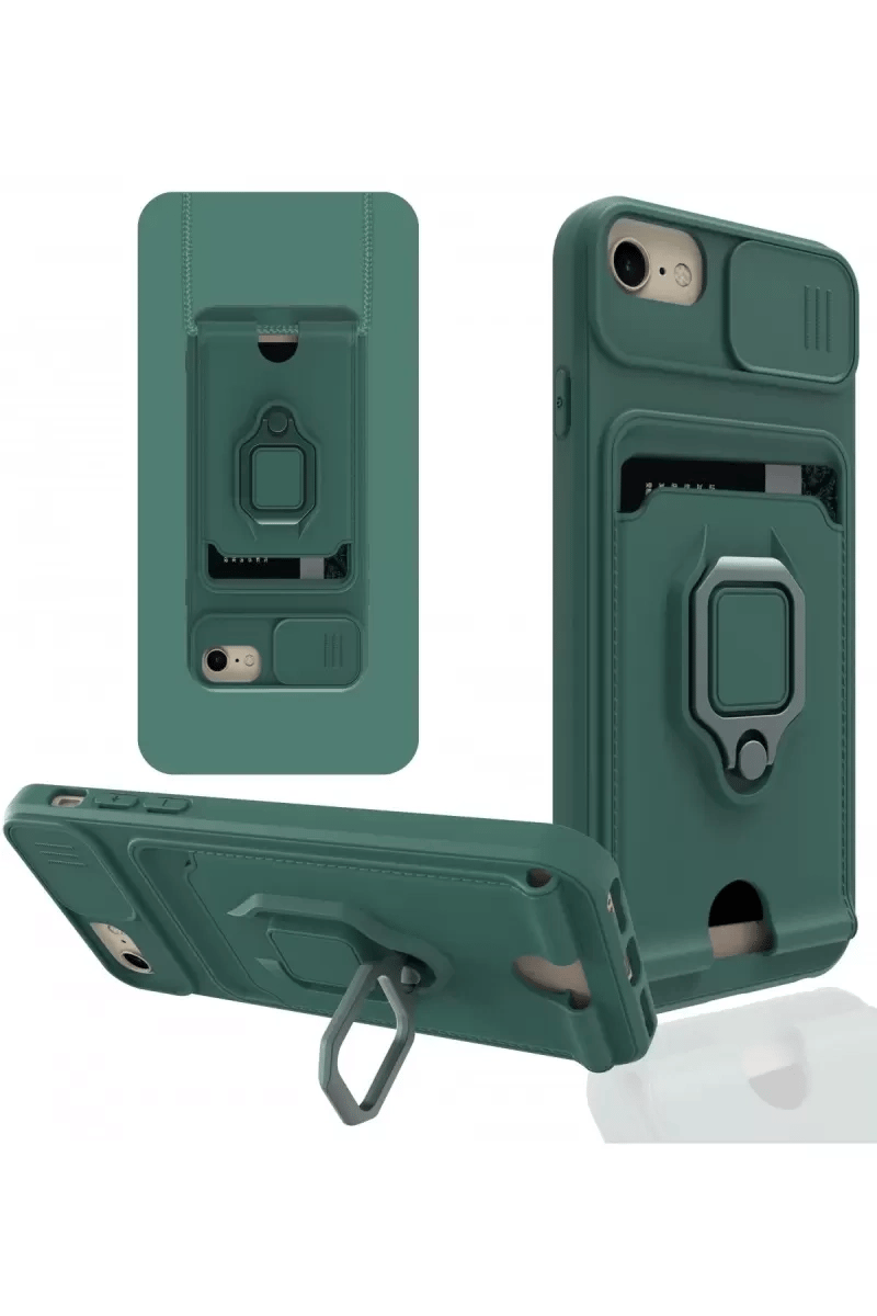 Apple iPhone 7 Kılıf Zuma Kartvizitli Yüzüklü Silikon - Yeşil