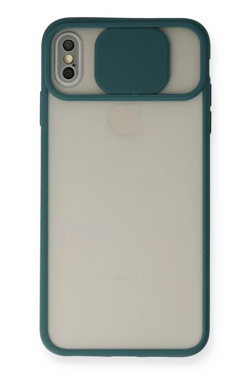 Apple iPhone X Kılıf Palm Buzlu Kamera Sürgülü Silikon - Yeşil