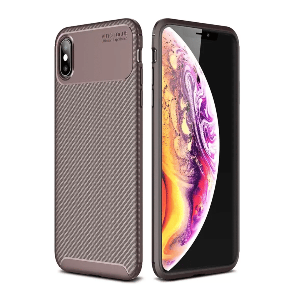 Apple iPhone XS Max Kılıf Auto Focus Karbon Kapak - Kahverengi