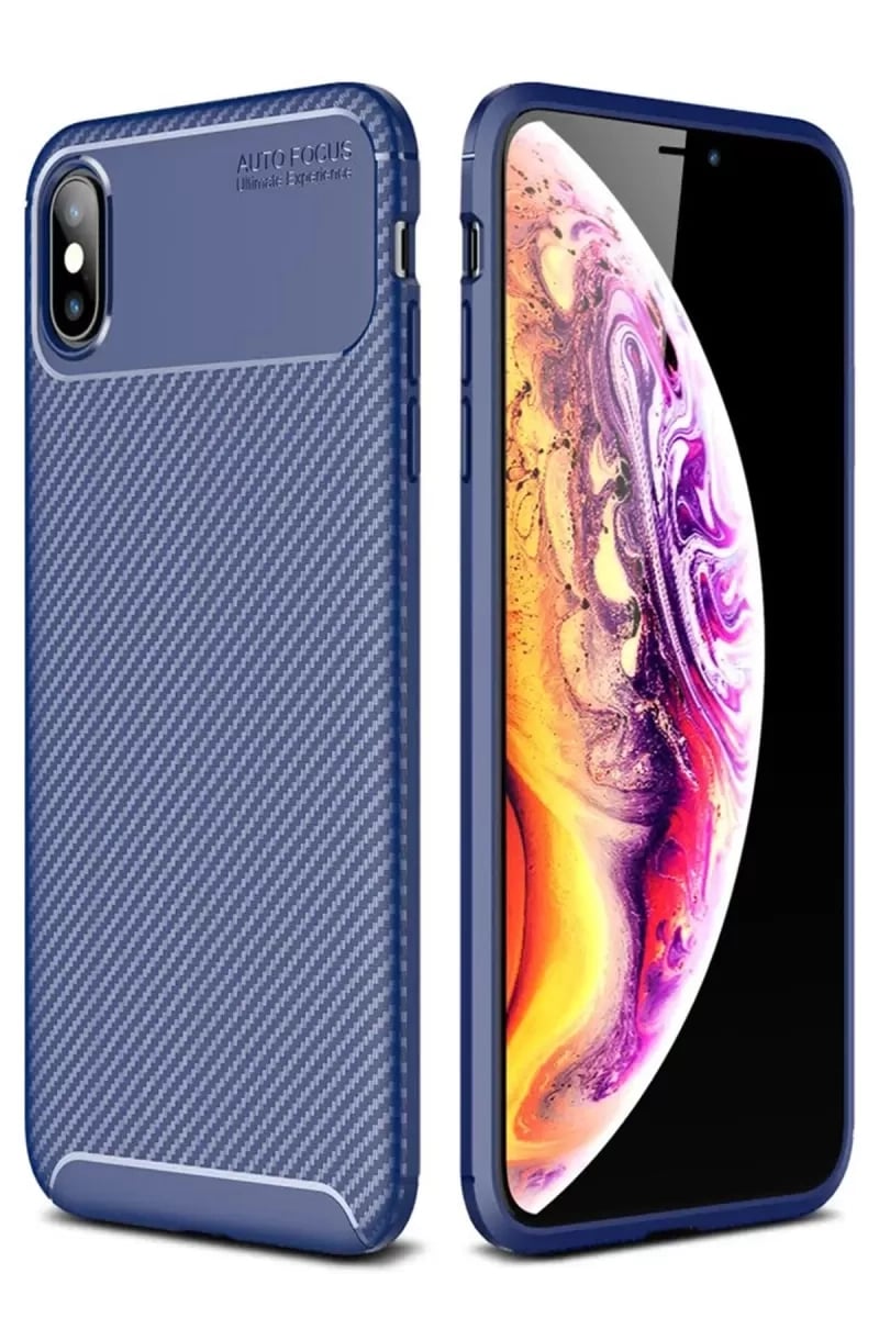 Apple iPhone XS Max Kılıf Auto Focus Karbon Kapak - Lacivert