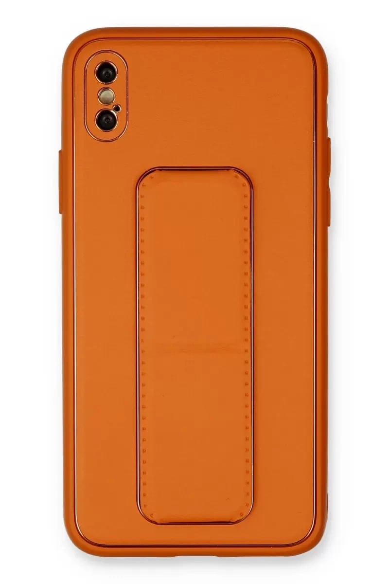Apple iPhone XS Max Kılıf Coco Deri Standlı Kapak - Turuncu