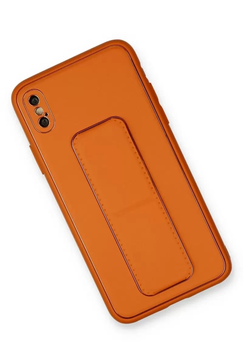 Apple iPhone XS Max Kılıf Coco Deri Standlı Kapak - Turuncu