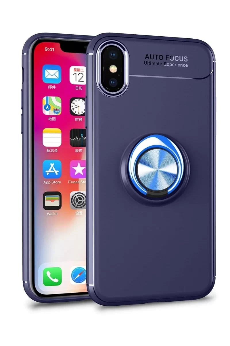 Apple iPhone XS Max Kılıf Range Yüzüklü Silikon - Mavi