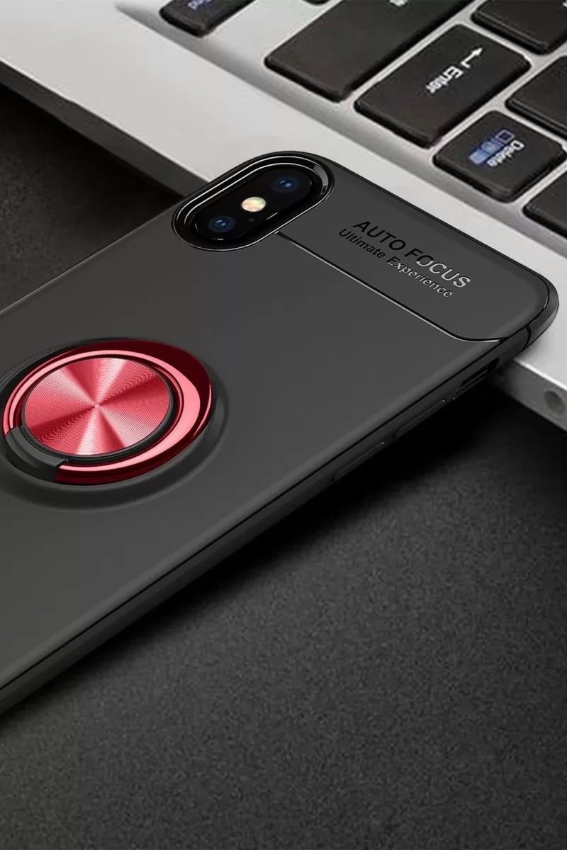 Apple iPhone XS Max Kılıf Range Yüzüklü Silikon - Siyah-Kırmızı