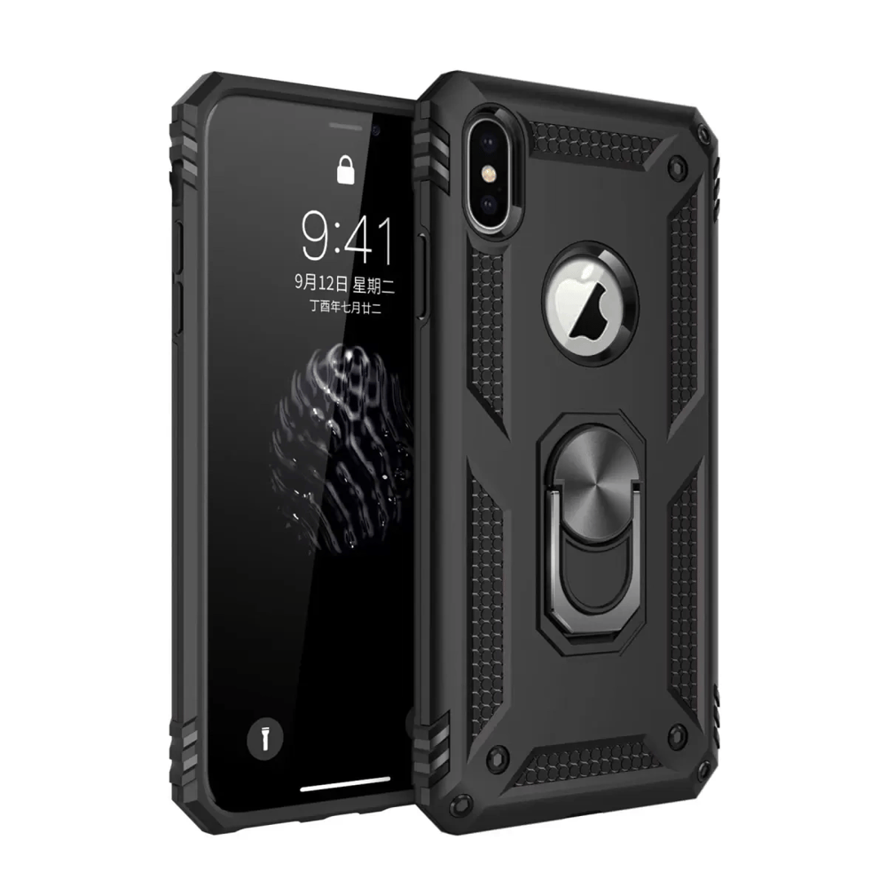 Apple iPhone XS Max Kılıf Sofya Yüzüklü Silikon Kapak - Siyah