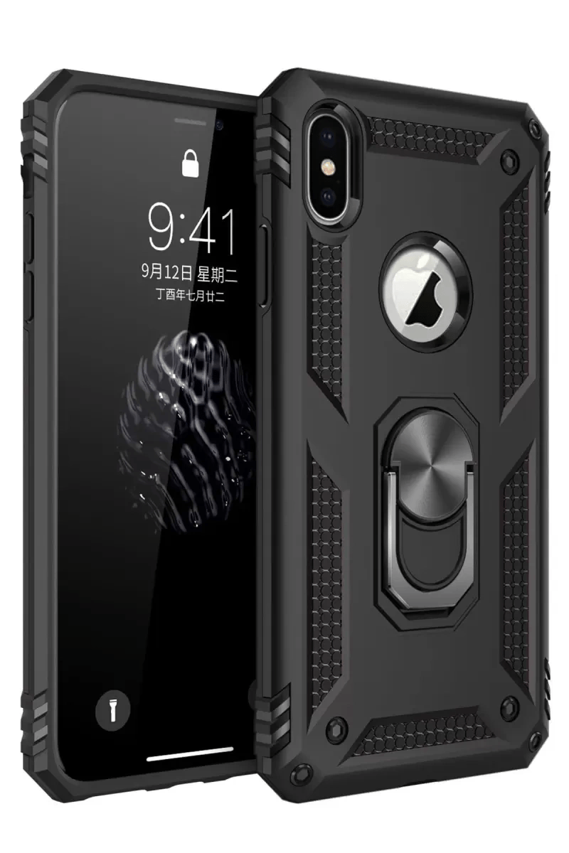 Apple iPhone XS Max Kılıf Sofya Yüzüklü Silikon Kapak - Siyah