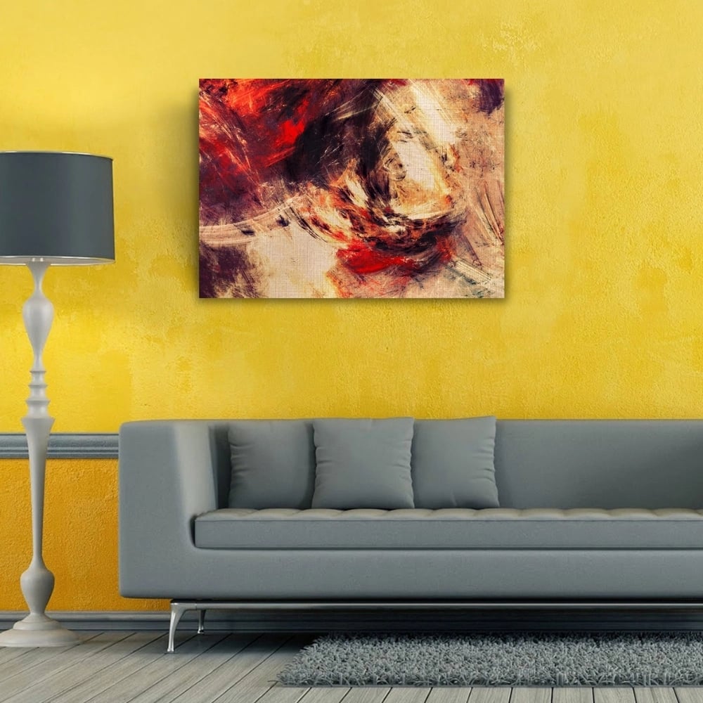 Bej ve Kırmızı Renklerde Soyut Kanvas Tablo 50 x 70