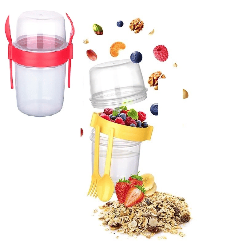 Çift Hazneli - Çatal Kaşıklı Portatif Müsli -Atıştırmalık Kabı 650 ML
