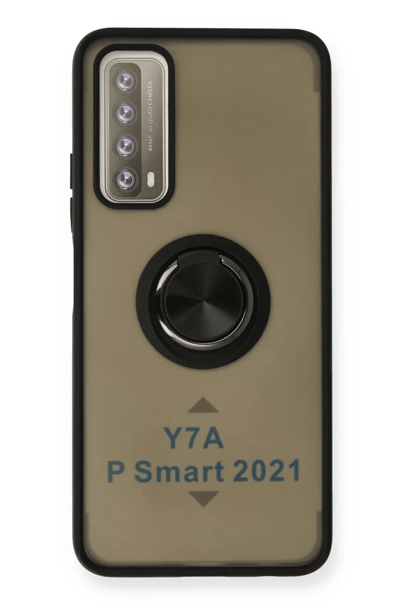 Huawei P Smart 2021 Kılıf Montreal Yüzüklü Silikon Kapak - Siyah
