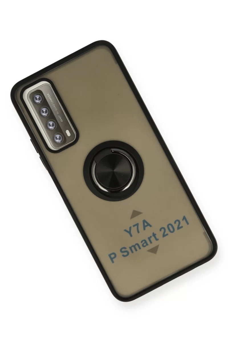 Huawei P Smart 2021 Kılıf Montreal Yüzüklü Silikon Kapak - Siyah