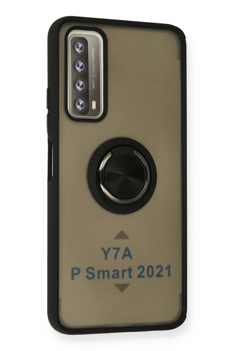 Huawei P Smart 2021 Kılıf Montreal Yüzüklü Silikon Kapak - Siyah