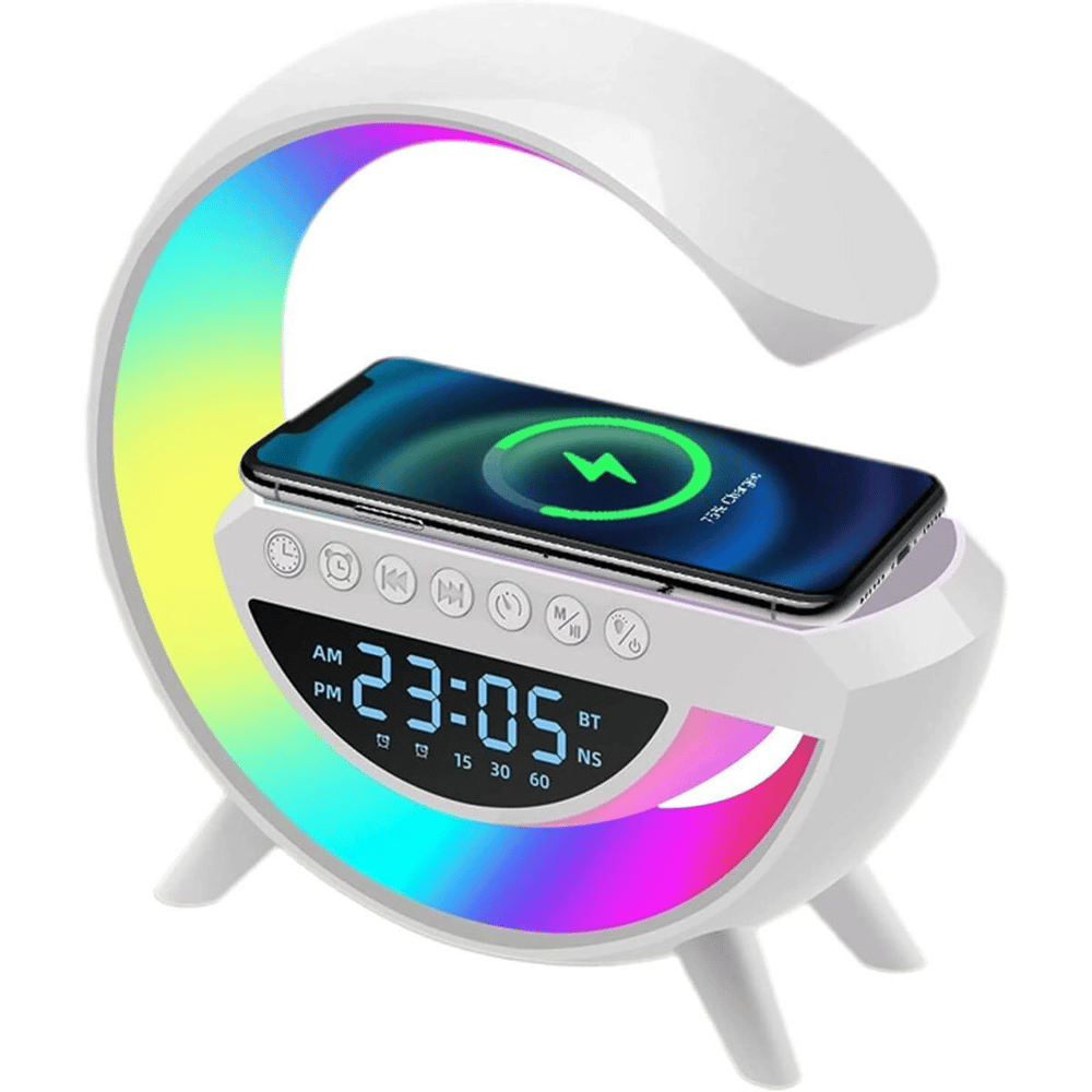 KABLOSUZ ŞARJLI HOPARLÖR SPEAKER G KASA RGB IŞIKLI SAAT FM RADIO ALARM BT USB TF AUX