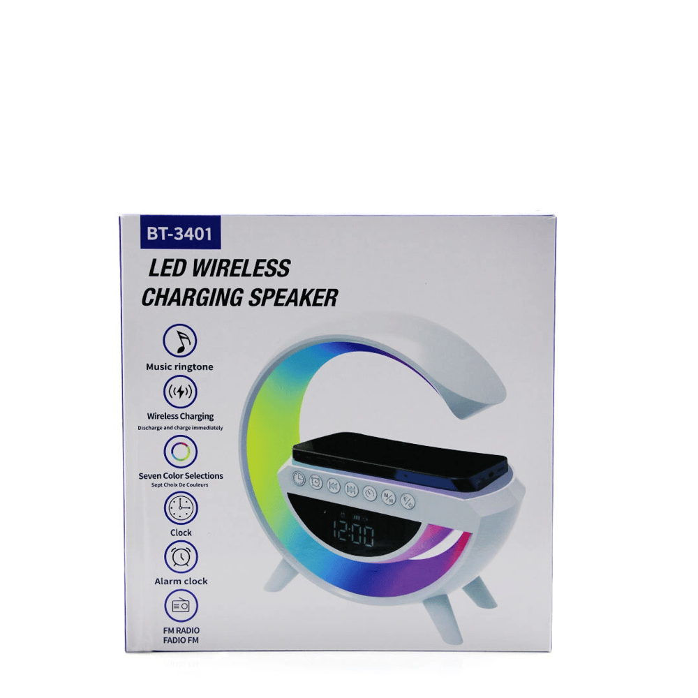 KABLOSUZ ŞARJLI HOPARLÖR SPEAKER G KASA RGB IŞIKLI SAAT FM RADIO ALARM BT USB TF AUX
