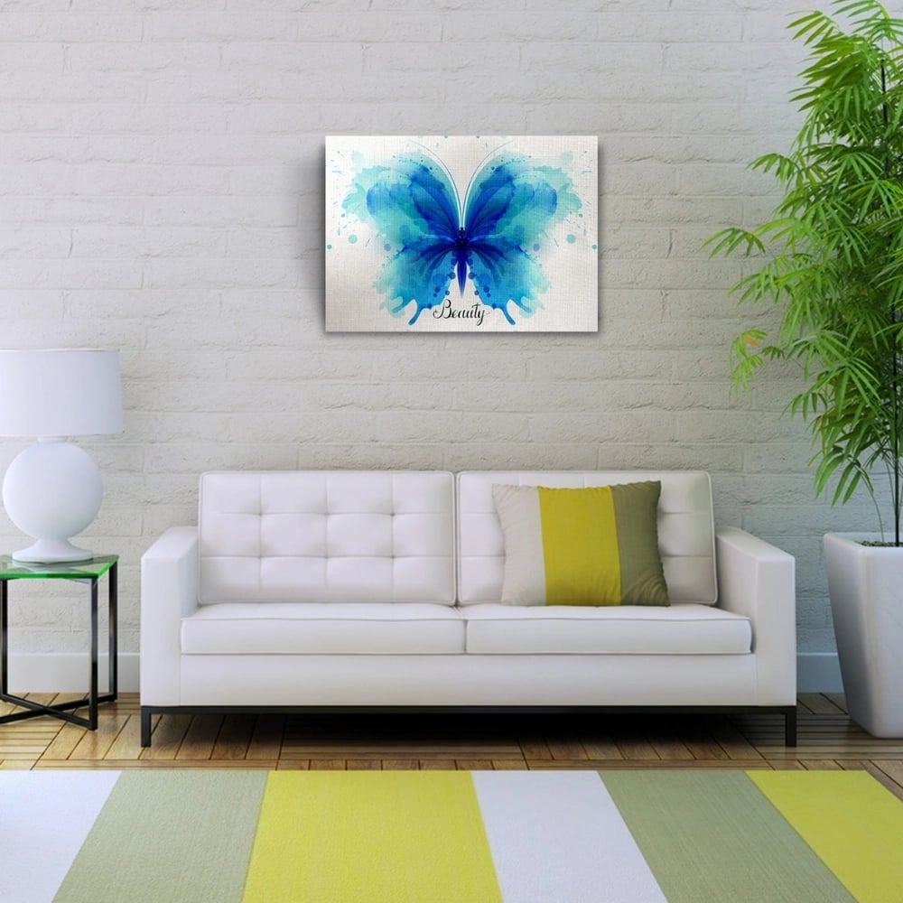 Mavi Kelebek Suluboya Kanvas Tablo 50 x 70