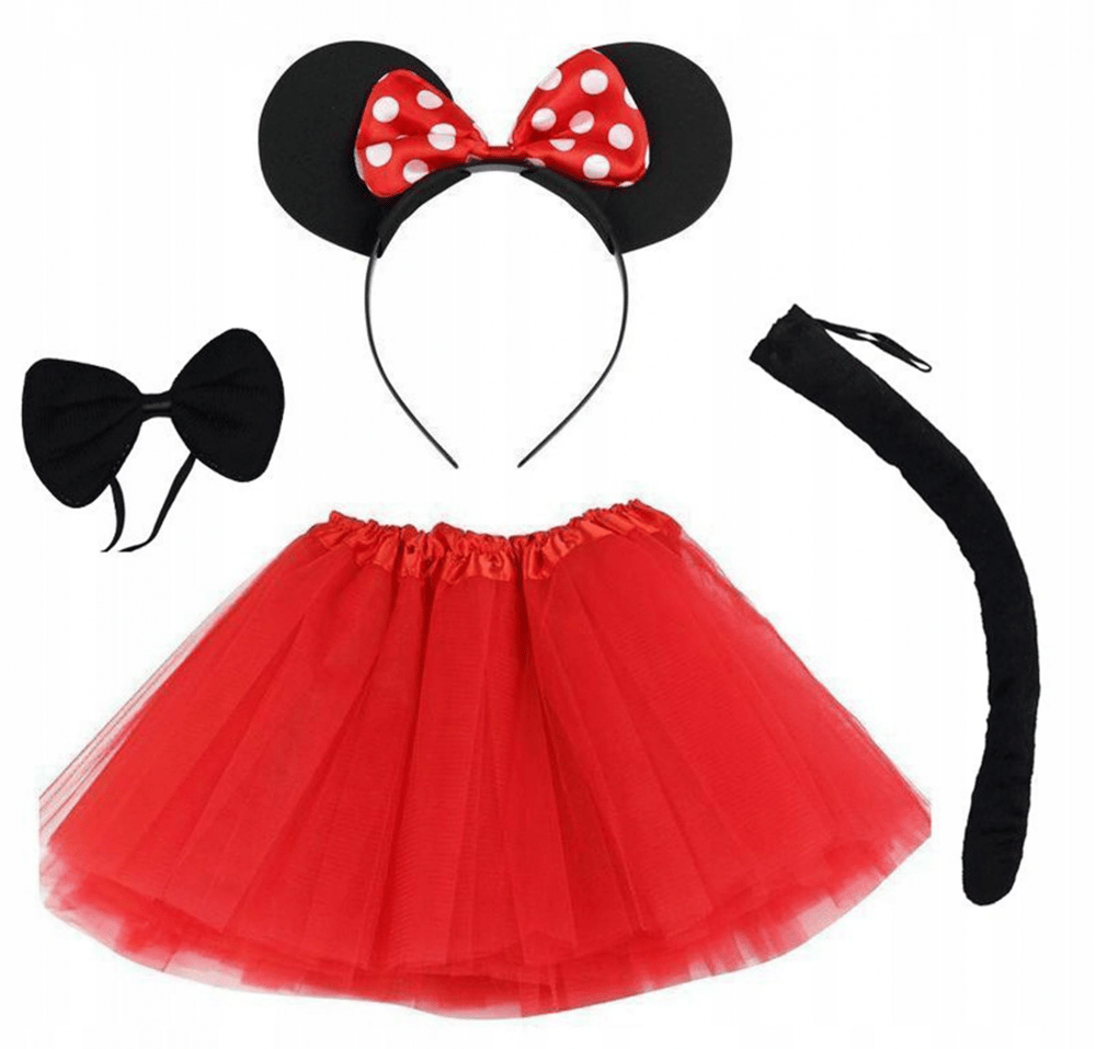 Minnie Mouse Kostüm Seti - Etek, Taç, Kuyruk, Papyon