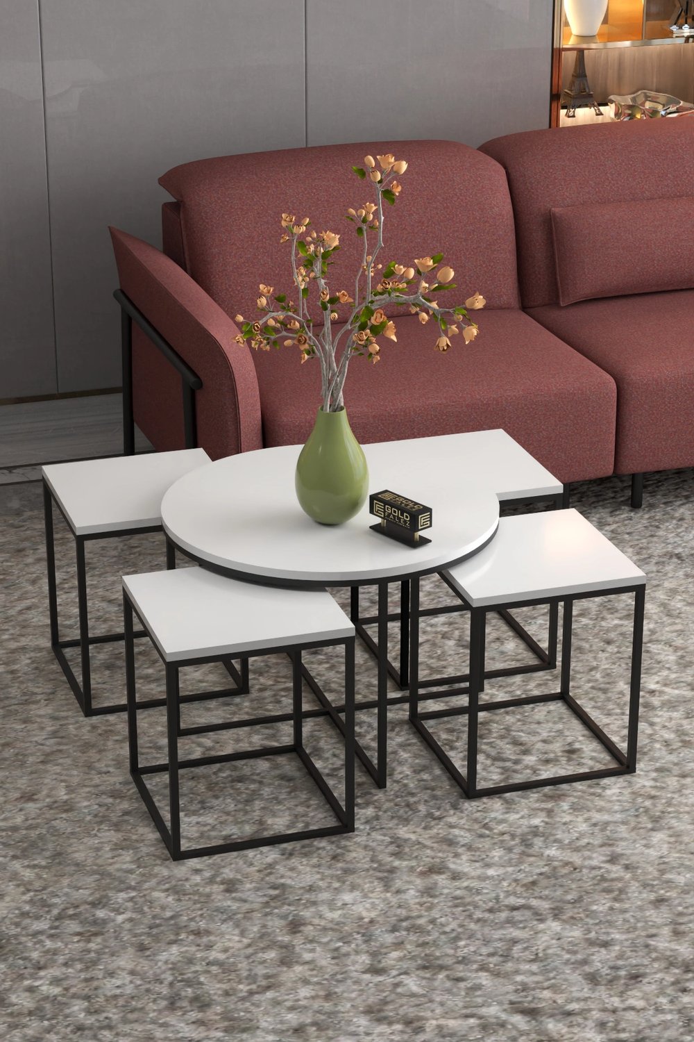 Orta Sehpa Ve Zigon Sehpa Oval Lüx 5Li Set Beyaz