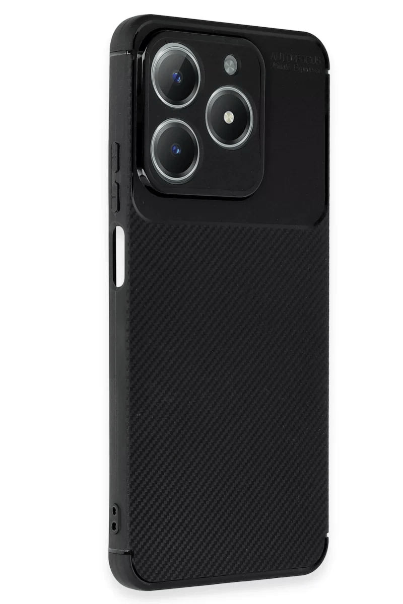 Realme C61 Kılıf Auto Focus Karbon Kapak - Siyah