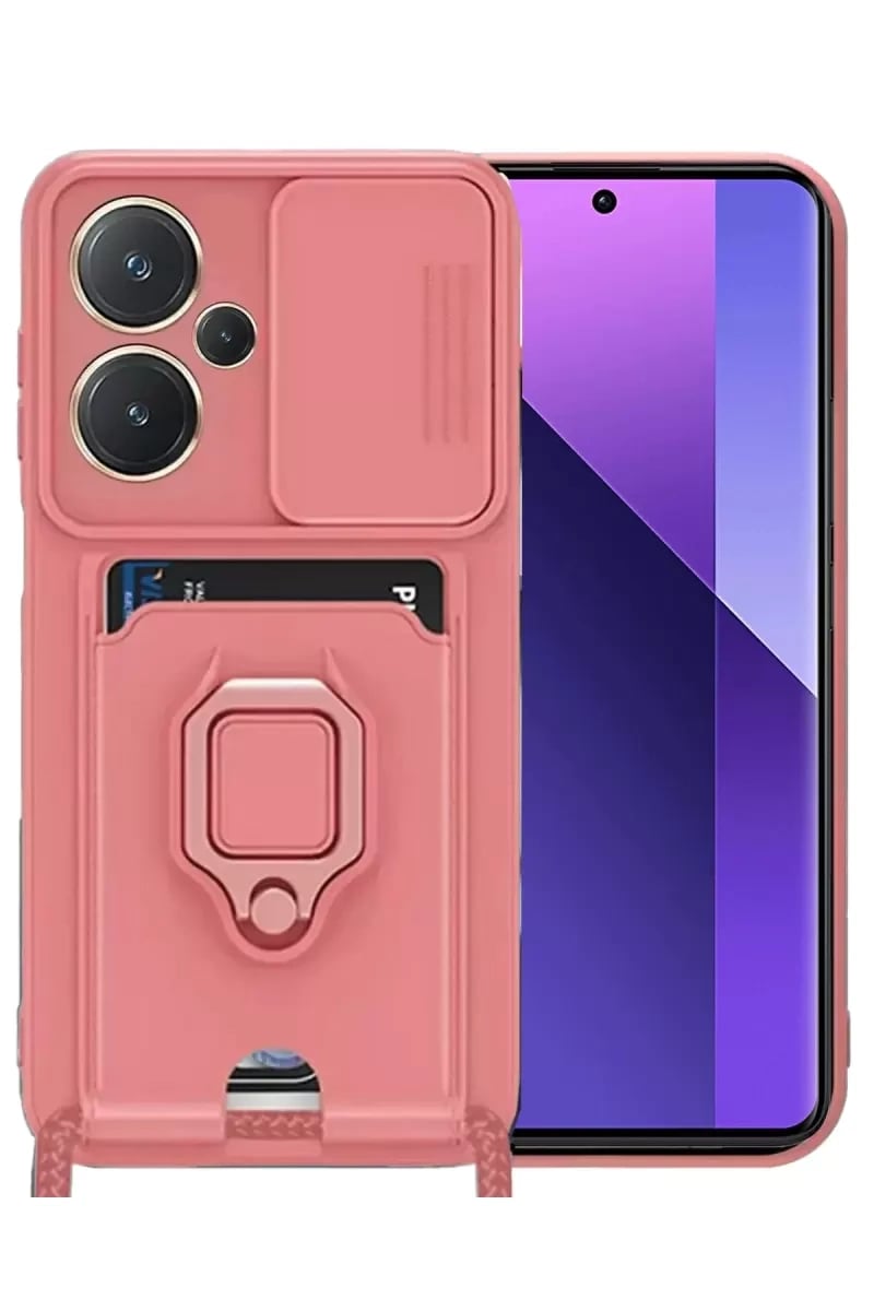 Redmi Note 13 Pro Plus Kılıf Zuma Kartvizitli Yüzüklü Silikon - Pembe