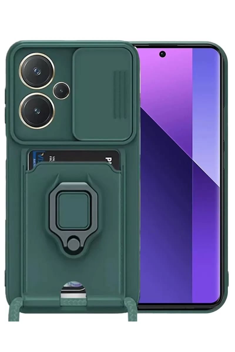 Redmi Note 13 Pro Plus Kılıf Zuma Kartvizitli Yüzüklü Silikon - Yeşil