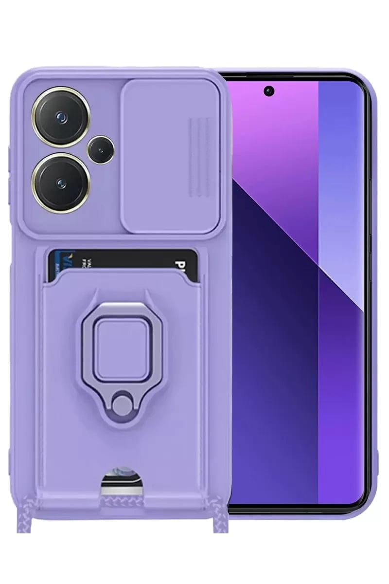 Redmi Note 13 Pro Plus Kılıf Zuma Kartvizitli Yüzüklü Silikon - Lila