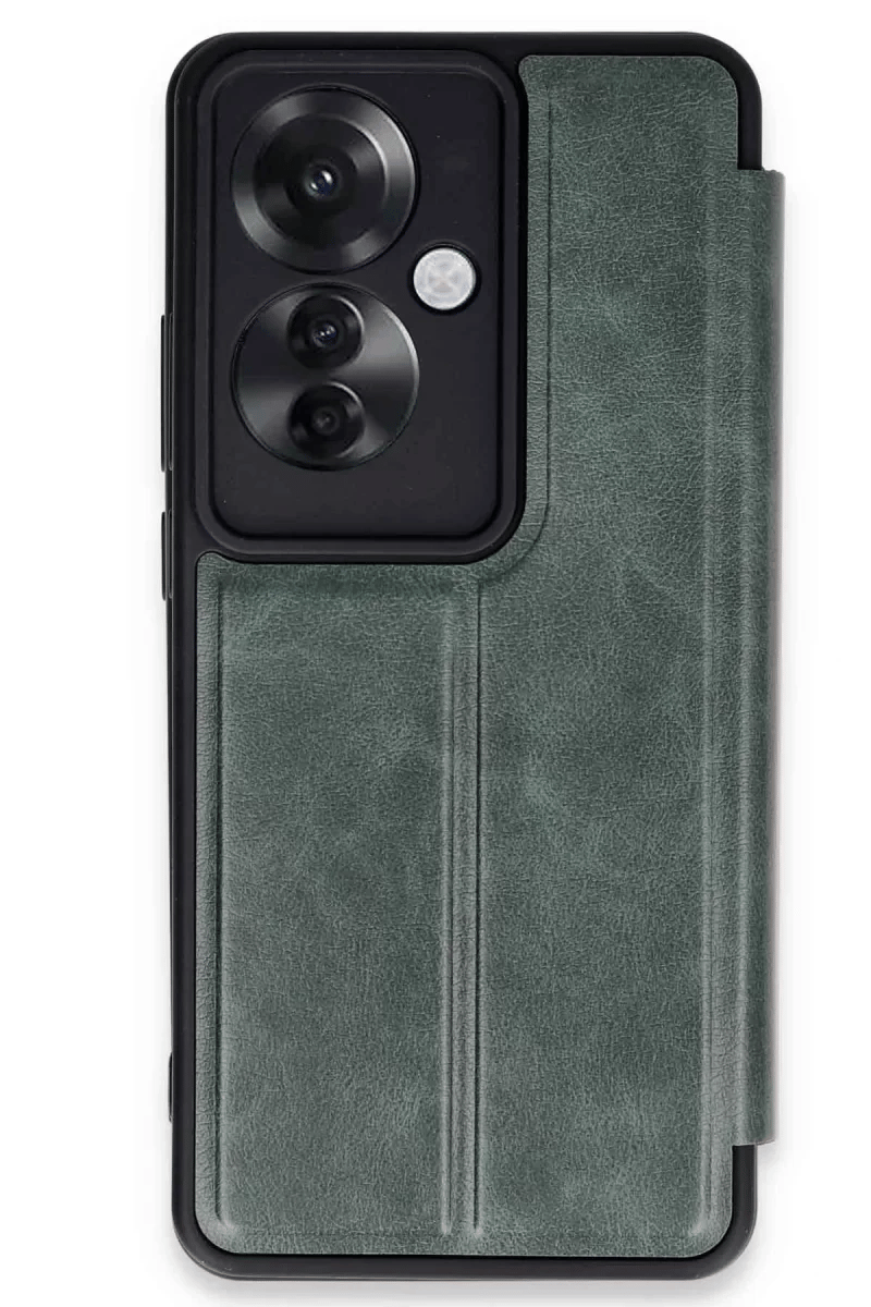 Reno 11F Kılıf Flip Cover - Koyu Yeşil