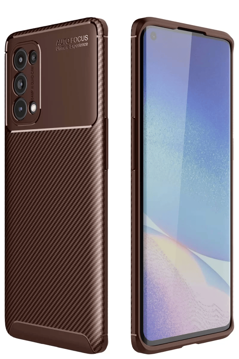 Reno 5 Pro Kılıf Auto Focus Karbon Kapak - Kahverengi