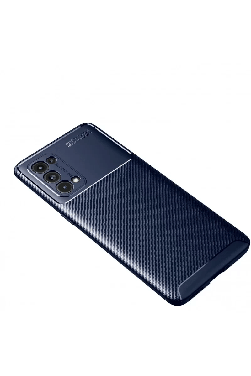 Reno 5 Pro Kılıf Auto Focus Karbon Kapak - Lacivert